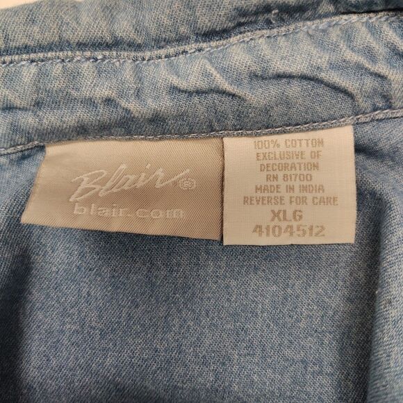 Blair Women Size XL Embroidered Angel Denim Button Down Shirt Top 90s Grannycore - Picture 2 of 12